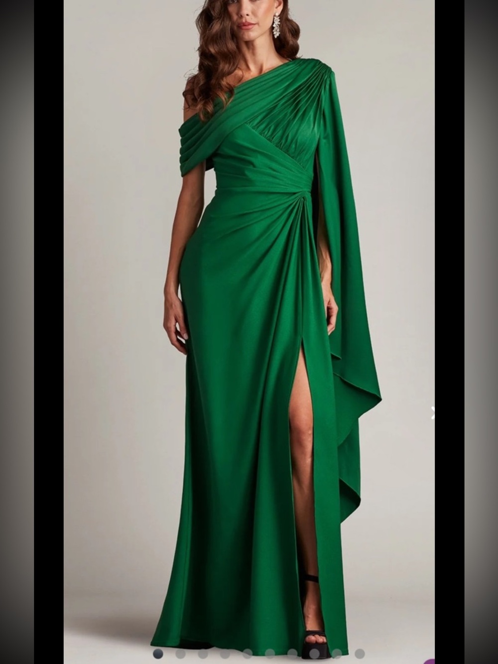 Tadashi Shoji CrepeSatin One Shoulder Pleated Gown,sz 6,new Without Tag,emerald